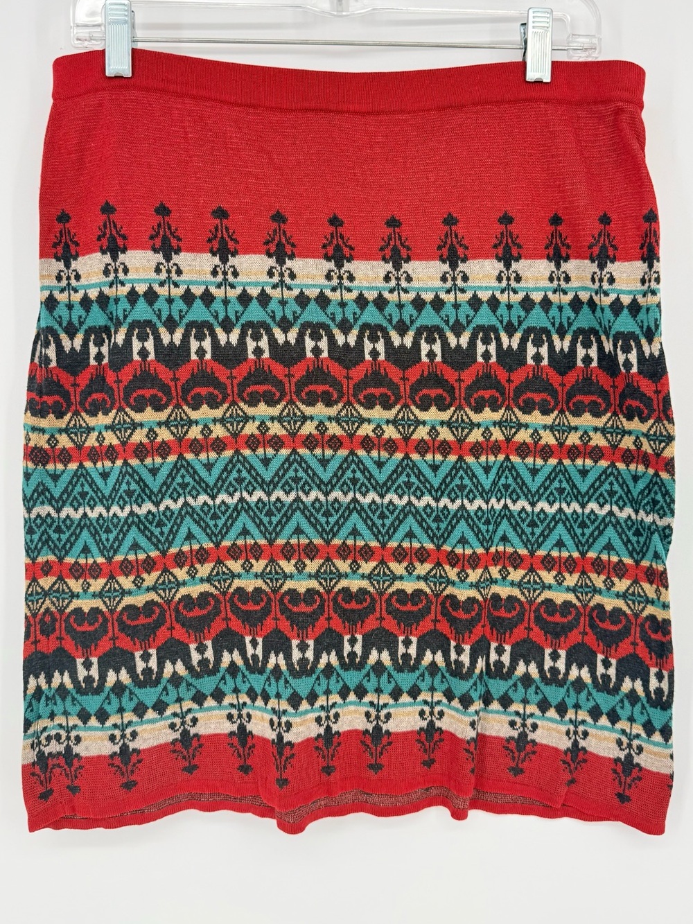 Peruvian Connection 100% Pima Cotton Aztec Geometric Knit Skirt Boho Western L